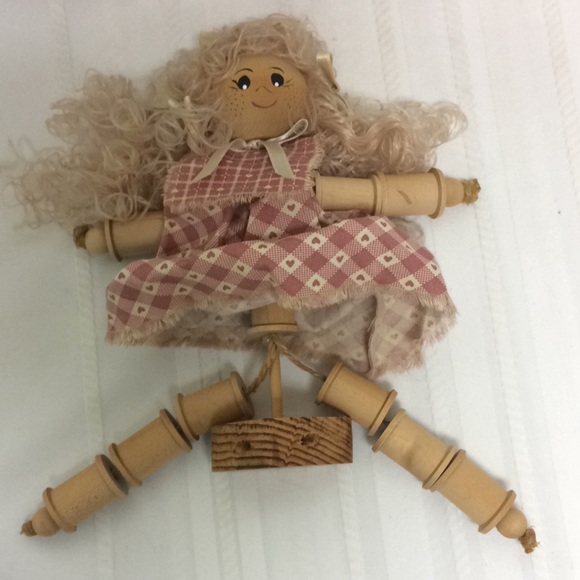 Wooden Folk Art Doll made w/ Wood & Thread Spools - Picture 7 of 7